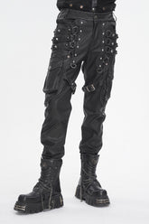 Black Big Pocket Faux Leather Men's Gothic Pants